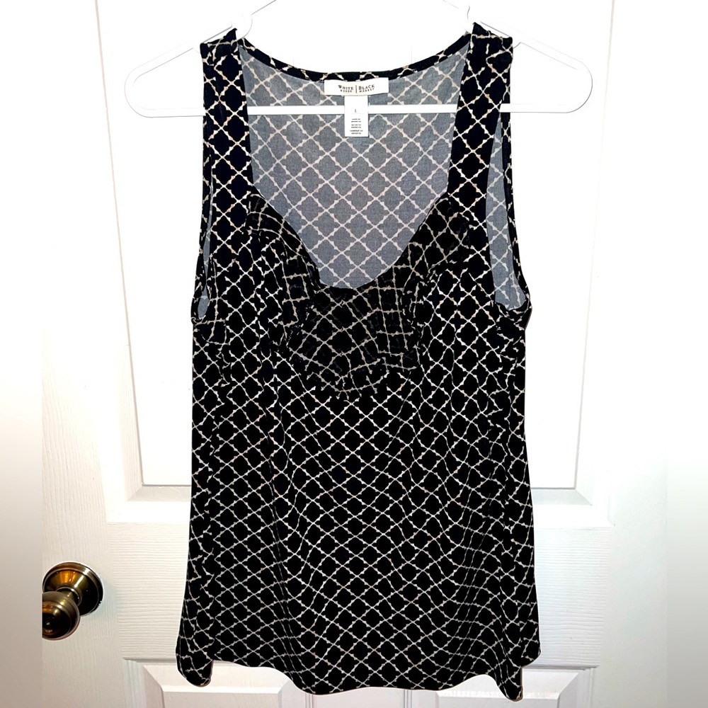Women’s Large black and cream tank top blouse with ruffle  scoop neck